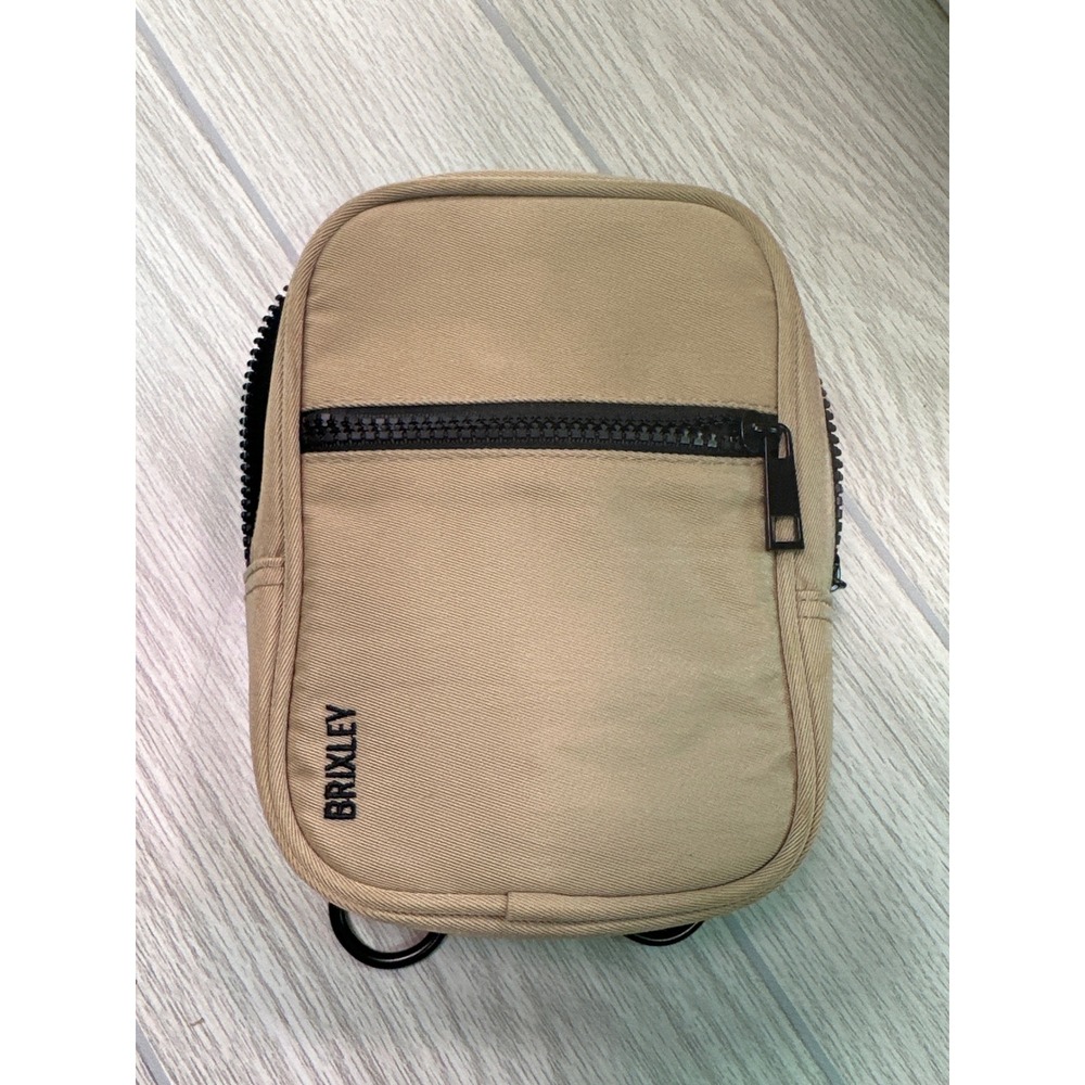 Brixley Crossbody Bag Tan Canvas Multi-Way Small Utility Pouch Black Hardware